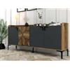 Dmora - Credenza Deneb, Buffet da soggiorno, Madia da salotto, Dispensa da cucina, 180x35h78 cm, Noce e Antracite
