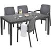 Dmora - Set Salotto da Esterno Roccaraso, Salottino Outdoor e Indoor, Tavolo Rettangolare Fisso con 4 sedie impilabili, Made in Italy, Antracite