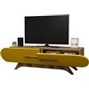 Dmora - Mobile Porta TV Praesepe, Credenza da Soggiorno, Armadio Basso per TV, Base Parete attrezzata, 145x37 h50 cm, Noce e Giallo