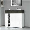Dmora - Scarpiera Nick, Porta scarpe salvaspazio a 4 ante, Armadio multifunzione da ingresso, 114x38h100 cm, Bianco e Ardesia