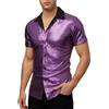 Generisch Camicia estiva da uomo con paillettes, camicia con paillettes, stile anni '70, anni '80, abbigliamento con paillettes hippie, camicia con glitter, Lilla, L