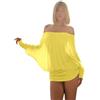Generisch Mini abito da donna in rete, trasparente, estivo, con maniche a pipistrello, bodycon, senza spalline, attillato, a maniche lunghe, abito avvolgente in vita, abito da festa, O giallo, S