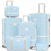 Joyway Set di valigie da 3 pezzi, espandibili con ruota girevole, set di valigie rigide con serratura TSA, Beige Azzurro, 6 piece set (13/20/24/28inch), Hardside espandibile Travel Laggage con Tsa