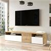 Dmora - Mobile porta TV Carme, Credenza da soggiorno, Armadio basso per TV, Base parete attrezzata, 180x45h45 cm, Quercia e Bianco