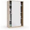 Dmora Armadio Calafell Guardaroba Armadietto Robusto Resistente Multiuso con 4 Ripiani 2 Ante Scorrevoli E 1 Appendiabiti Arredo Camera Letto Arredamento 200 x 120 x 50 Cm Colore Bianco E Quercia Canadese