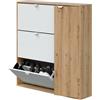 Dmora Scarpiera Tok 24x105x112h cm Marrone Rovere 30 Paia 4 Ante, Mobile Portascarpe 11 Vani
