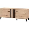 Dmora Mobile Porta TV Minaha 132x40x52h cm Marrone Rovere Nodi Un Ripiano 2 Ante, 2 Vani