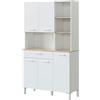 Dmora Armadio Multiuso Grande Laredo, Mobile ausiliario da Cucina, Credenza a 5 Ante e 1 cassetto, Armadio Aperto, 108x40h186 cm, Bianco e Rovere