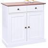 Dmora Credenza a due ante e due cassetti, colore bianco e marrone, cm 90 x 86 x 45.