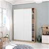 Dmora - Guardaroba 2 ante Waterbury, Armadio per camera da letto, Mobile con 4 ripiani e barra appendiabiti, 120x50h200 cm, Rovere e Bianco