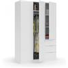 Dmora Armadio Guardaroba, 3 Ante + 3 cassetti-cm. 135 x 200 x 52, Bianco, Big