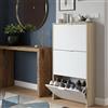 Dmora - Scarpiera Escondido, Armadio portascarpe a 3 ante a ribalta, Mobile doppia capienza per max 18 paia di scarpe, 60x22h113 cm, Rovere e Bianco lucido