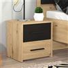 Dmora Comodino Chitanaa 42x33x42h cm Marrone Rovere Nodi 2 Cassetti Un Ripiano, Apertura Scorrevole