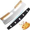 munloo Tagliapizza, Coltello Pizza in Acciaio Inox 35cm con Manico in Legno, Coltello da Pizza Veloce e Anche Professionale (Argento)