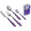 Eme Posaterie Set di 24 Posate LINEA BONITA, Acciaio inox, Con Manico a Linea, Elegante Set di Posate con Coltello, Forchetta, Cucchiaio per casa, ristorante lavabile in lavastovigli (A Pois Viola)