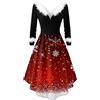 Generisch Vestito di Natale da donna, a maniche lunghe, rosso, per Natale, feste, con scollo a V, costume di Babbo Natale, costume divertente in velluto, abito da sera elegante con spalline sottili