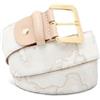 Alviero Martini 1A Classe Cintura Donna, Bianco, Pelle e Sintetico, Geo Print, Fibbia ad Ardiglione Dorata, 3,5 cm, Stile Casual