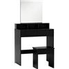 HOMCOM Tavolo da Trucco con Specchio, 3 Ripiani, 2 Cassetti e Sgabello, in Legno, 75x38x135 cm, Nero | Aosom Italy