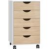 HOMCOM Cassettiera ufficio con ruote e 5 cassetti, 40x40x67 cm, bianco e legno | Aosom Italy
