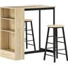 HOMCOM Set tavolo alto con 2 sgabelli, poggiapiedi e 3 scomparti, rovere | Aosom Italy