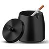 MOLEDA Posacenere Esterno Portatile in Acciaio Inox con Coperchio, Portacenere Sigaro Chiuso Antivento Antiodore Cigar Ashtray, Moderno Grande Metallo Posacenere per Interno Giardino Balcone Terrazzo (Nero)