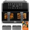 Uten Friggitrice Ad Aria Doppio Cestello 8L, Visibile con Finestre & Luci, Dual Zone 1700W, Touch Screen 8 Programmi, Sync Finish, 2 Cuscinetti Silicone, Lavabile In Lavastoviglie