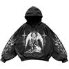 Cexiakong Felpa da uomo e donna Y2K Vintage Print Casual Hoodie College Style Gothic Manica Lunga Felpa con cappuccio Lose Street Retro Coppia Felpa Halloween Abbigliamento Moda Confortevole Cappotto