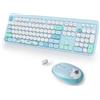 SbocKeeb Tastiera e Mouse Senza fili, Americana QWERTY，Cute Tastiera Wireless con Tastierino Numerico, 2.4 GHz Retro Macchina Da Scrivere Full-sizewith Tasti Rotondi (Bear Blue)