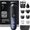 Braun Serie 7 - Kit multifunzione per la cura del corpo 11 in 1, ProBlade e AutoSense, 120 minuti, SkinGuard e ombreggiatura della barba, AquaGrip per sott'acqua, AIO7540, blu