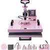 VEVOR Macchina per Trasferimento Termico 380 x 380 mm Macchina per Pressatura a Caldo 8 in 1 con Pressa a Tamburo 0,17 kg-0,85 kg Pressatura per Magliette Oscillante a 360° per Magliette/Piatti, Rosa