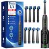 YTEATH PRO Spazzolino Elettrico Rotante per Adulti e Bambini con 8 Testine di Ricambio (2 Tipi), 3 Intensità, 5 Modalità, Electric Toothbrush con Supporto a Parete, 2 Minuti Spazzole Timer