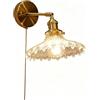 XHJL Applique Vintage Con Interruttore A Tirante, Paralume in Vetro Plissettato E Braccio Regolabile Lampada Da Parete Per Camera, Soggiorno, Corridoio. Ottone Elegante (Trasparente)