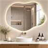 Tatu Specchio da bagno irregolare retroilluminato a LED con luci, 89 cm di altezza x 63,5 cm di larghezza, asimmetrico a forma di nuvola, illuminato a LED, specchio cosmetico per parete, anti-nebbia, 3