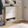 Dmora - Scarpiera Provo, Armadio portascarpe a 4 Ante, Mobile Basso Multiuso con 5 Ripiani, Scarpiera Moderna, 106x22h115 cm, Rovere e Bianco