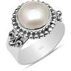 Silver Palace Anello con perline in argento Sterling 925 con perla rotonda da 10 x 10 mm con gambo largo per donne e ragazze, Metallo Metallo Gemma, Perla