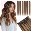 TESS Extension Capelli Veri Clip 6 Fasce Separate con Lace Base #2P6 Marrone Scuro/Marrone Chiaro, 25cm 31g 100% Human Hair Naturali