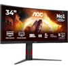 AOC Gaming Monitor CU34G4 34 pollici Curvo 3440x1440, UW-QHD, 180Hz, Fast VA Panel, 1ms GtG, Height Adjustment, (HDMI2x 2.0 DP 1x 1.4) HDR10, FreeSync Premium, Nero