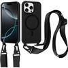 Jrkvniv Cover per iPhone 16 Pro Max con Cordino [Compatibile con MagSafe ] Custodia con Laccio Collana Tracolla Cinghia, Ultra Sottile Silicone Antiurto AntiGraffio Case per iPhone 16 Pro Max, Nero