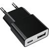 Dongcill 1 Pezzo Alimentatore USB 5W Nero, Caricabatterie con Spina Euro | Alimentatore Sottile 5V 1A, 2 Porte: USB-C + A, Compatibile con iPhone, Lettori di e-book, Spazzolini Elettrici, Lettori MP3