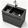 AnYaBinni 68/80cm Lavello Indipendente Inox con Mobile, Grigio Scuro | Miscelatore incluso, vaschetta con scarico e tappo (per immersione/scolo), uso commerciale. Spedito in 2 pacchi.