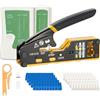 VEVOR Pinza Crimpatrice per Cavi Ethernet RJ45/RJ11/RJ12, Kit di Crimpatura per Connettori Modulari a 4/6/8 pin, con Mini Spelafili 50 Connettori e 50 Guaine, Lame Ricambio e Tester, per Cavi di Rete
