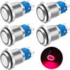 Gebildet 5 Pezzi 16mm LED Rosso Interruttore a Pulsante in Metallo con Chiusura Impermeabile 12V-24V/5 Amp 1 NO 1 NC ON/Off per Foro di Montaggio da 5/8