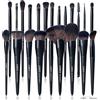 LORYP Set di 21 pennelli da trucco neri, per cipria, fard, fondotinta, correttore, evidenziatore, vegano, professionale, per viso e occhi