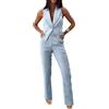 shownicer Completo Donna Elegante Tailleur 2 Pezzi Set Senza Maniche Blazer Gilet e Pantaloni Curvy Completo Due Pezzi Costume Suit Casual Outfit Streetwear A Azzurro XXL