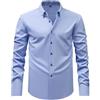 Zanisouta Camicia da uomo per il tempo libero, slim fit, patchwork, bottone, camicia a maniche lunghe, casual, alla moda, vestibilità normale, con doppia cucitura, casual, versatile, O azzurro, S