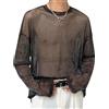 Panegy Trasparente Camicie Uomo Rete a Maniche Lunghe T-Shirt Sexy Maglietta Vedere Attraverso Camicia