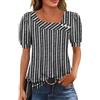 Rapbin Camicetta da donna a maniche corte a sbuffo con bottoni, camicia elegante con collo asimmetrico, tunica da donna top per leggings, Strisce bianche e nere., XL