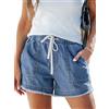 CUPSHE Jeans da donna con elastico in vita con coulisse, a vita alta, taglio largo, con orlo a frange, casual, in denim con tasche, Blu mare, L