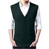 Zanisouta, Pullover da uomo con scollo a V, gilet in maglia slim fit, senza maniche, cardigan con bottoni, in lana, top tank, O verde, XL