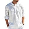 Cegerne Camicia Lino Uomo Maniche Lunghe Estiva Leggera Traspirante Henley Casual Maglietta Casacca Vacanze Spiaggia, Bianco Sporco, M